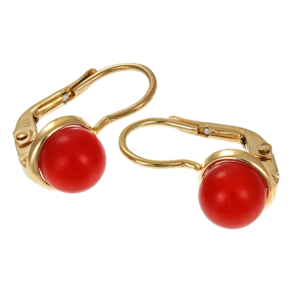 Ohrhänger, 14K, Gelbgold, Koralle