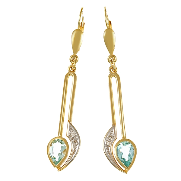 Ohrschmuck, 14K, Gelb-/Weißgold, Topas blau & Diamanten