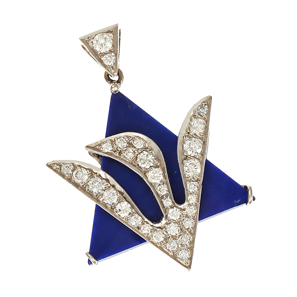 Anhänger, 14K, Weißgold, Lapis, Brillanten