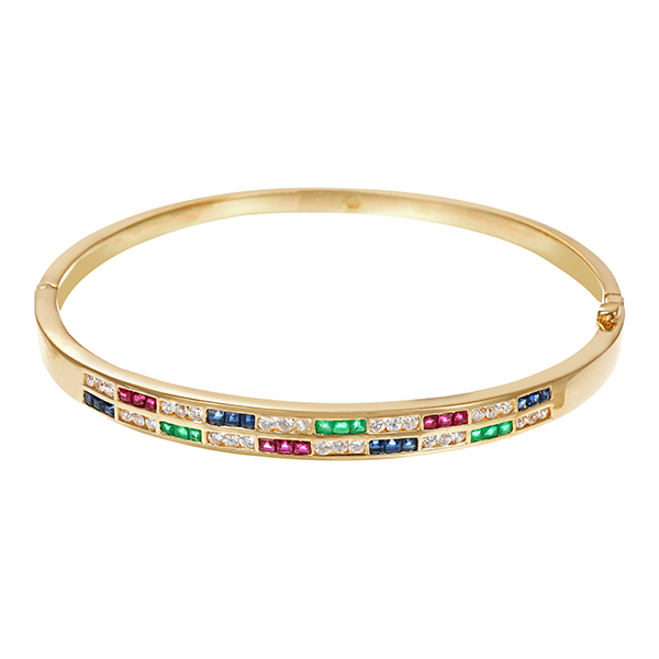 Armreif, 14K, Gelbgold, Rubin, Saphir, Smaragd, Zirkonia