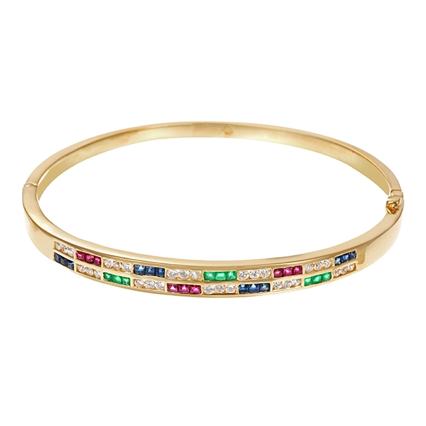 Armreif, 14K, Gelbgold, Rubin, Saphir, Smaragd, Zirkonia