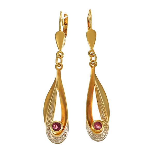 Ohrhänger, 14K, Gelb-/Weißgold, Rubine, Diamanten