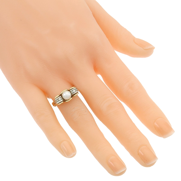 Ring, 14K, Gelb-/Weißgold, Perle, Diamanten