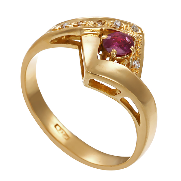 Ring, 18K, Gelbgold, Rubin & Diamanten, U54