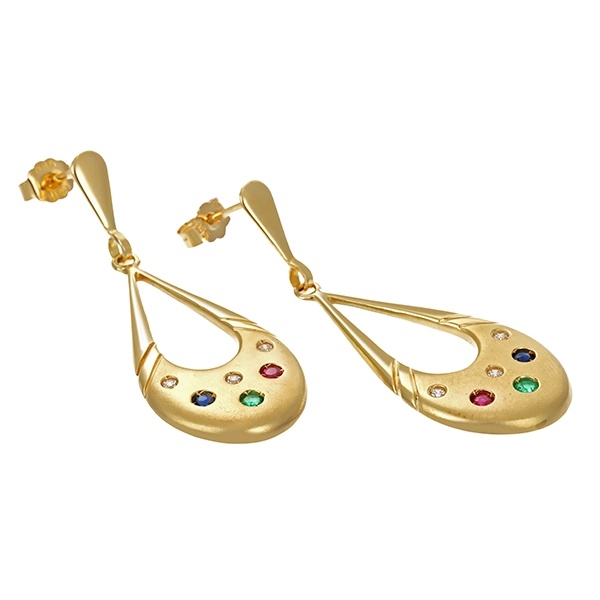 Ohrringe, 14K, Gelbgold, Rubin, Saphir, Smaragd, Zirkonia