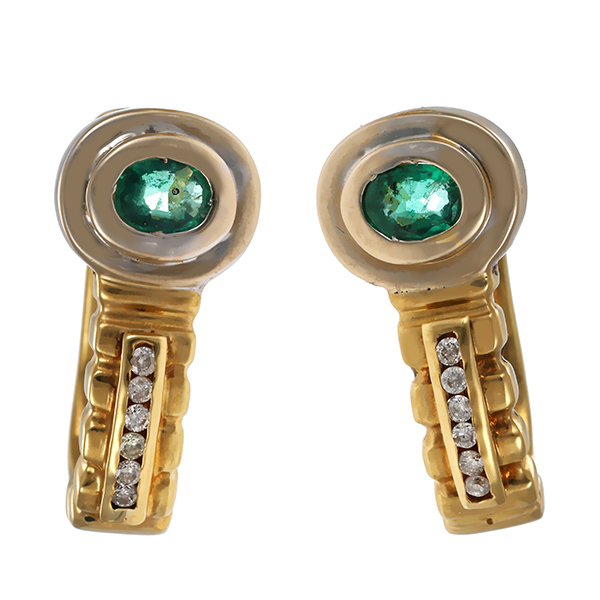 Ohrringe, 14K, Gelb-/Weißgold, Smaragd, Brillant