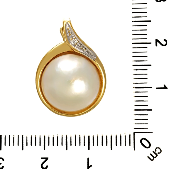Anhänger, 14K, Gelb-/Weißgold, Brillant, Mabeperle