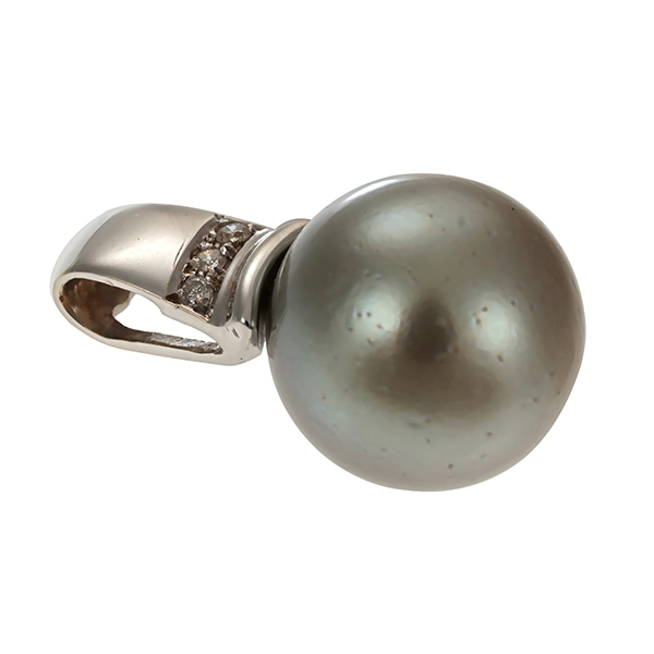 Anhänger, 14K, Weißgold, Perle, Brillanten