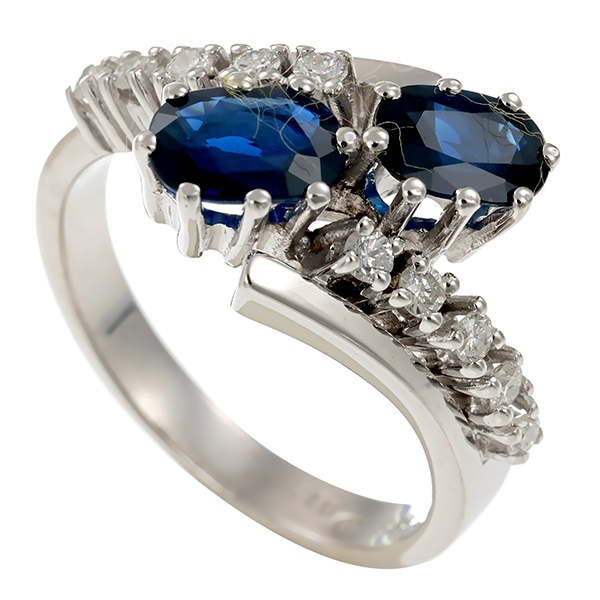 Ring, 14K, Weißgold, Saphire, Brillanten