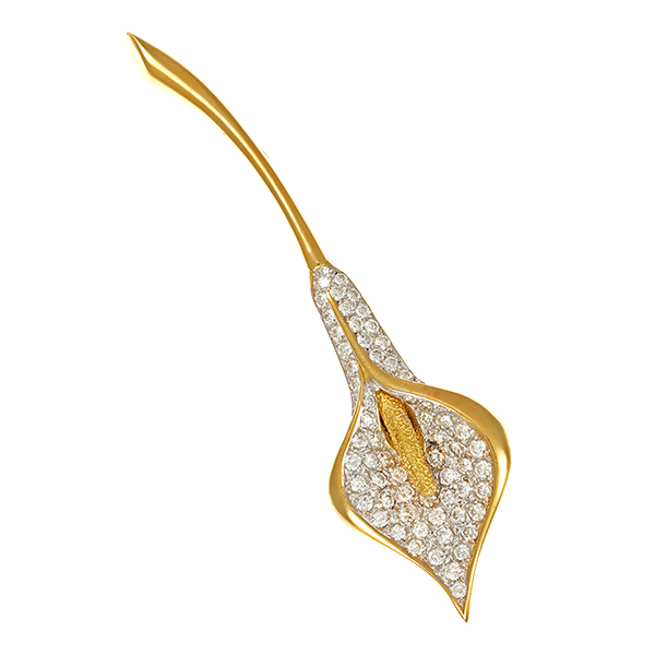 Brosche, 18K, Gelb-/Weißgold, Brillanten, Blume