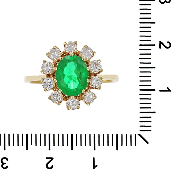 Ring, 14K, Gelbgold, Smaragd, Brillanten 0,70 ct