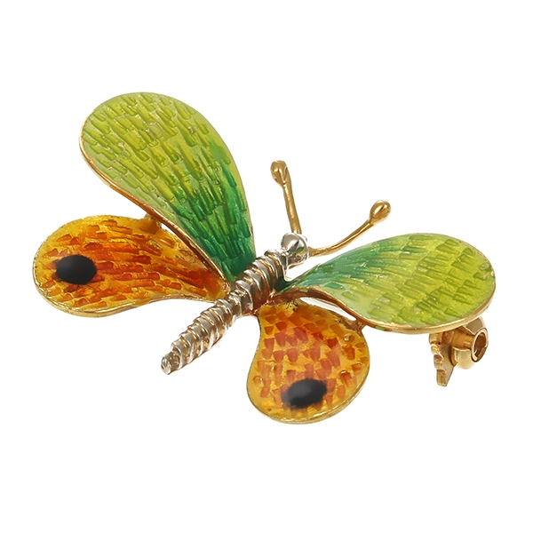 Brosche, 18K, Gelb-/Weißgold, Schmetterling