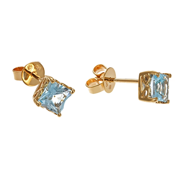 Ohrstecker, 14K, Gelbgold, Topas blau