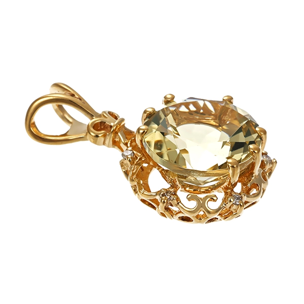 Anhänger, 9K, Gelbgold, Citrin, Diamanten