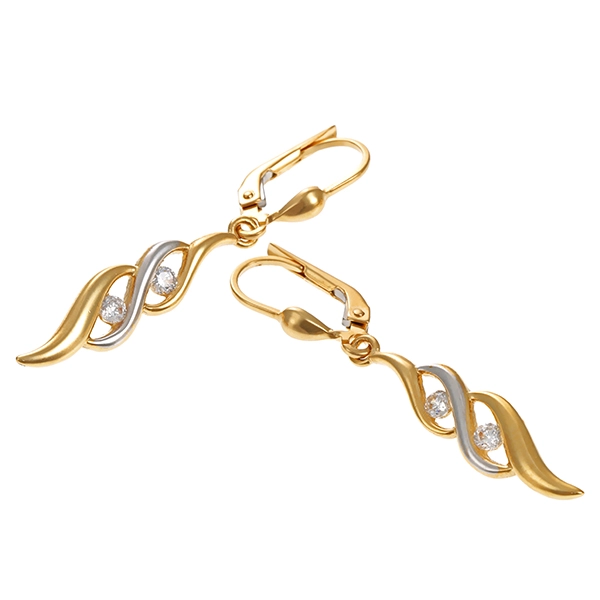 Ohrhänger, 14K, Gelb-/Weißgold, Zirkonia