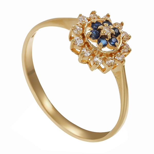 Ring, 14K, Gelbgold, Saphir, Zirkonia 