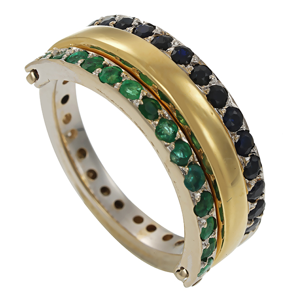 Ring, 18K, Gelb-/Weißgold, Smaragde, Saphire, Brillanten
