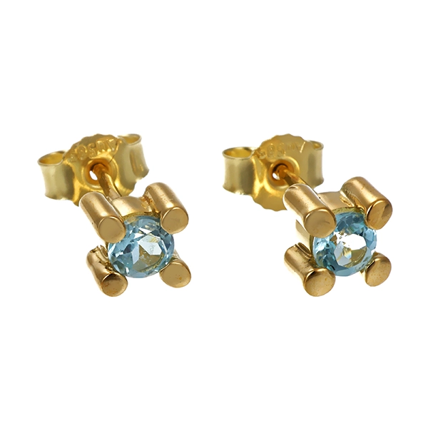 Ohrstecker, 14K, Gelbgold, Topas blau