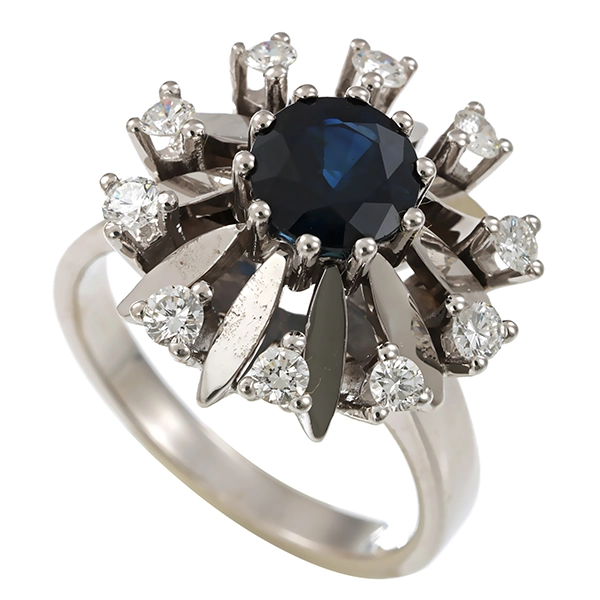 Ring, 14K, Weißgold, Saphir, Brillanten