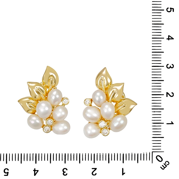Clipstecker, 14K, Gelbgold, Perlen, Brillanten