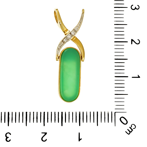 Anhänger, 14K, Gelbgold, Chrysopras, Diamanten