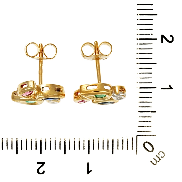Ohrstecker, 14K, Gelb-/Weißgold, Rubin, Smaragd, Saphir