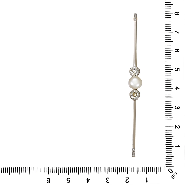 Brosche, 14K, Gelb-/Weißgold, Perle, Diamanten