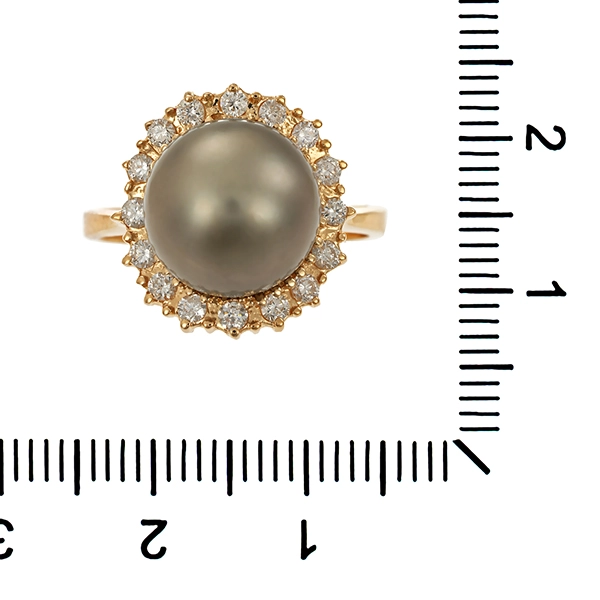 Ring, 14K, Gelbgold, Perle, Brillant