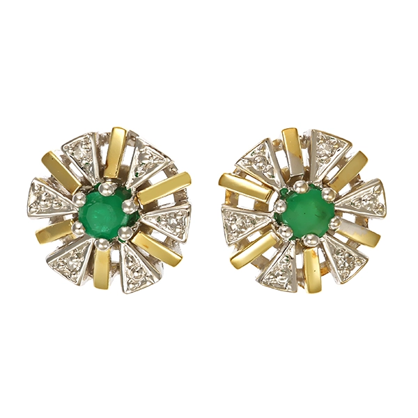 Ohrstecker, 14K, Gelb-/Weißgold, Diamanten, Smaragde