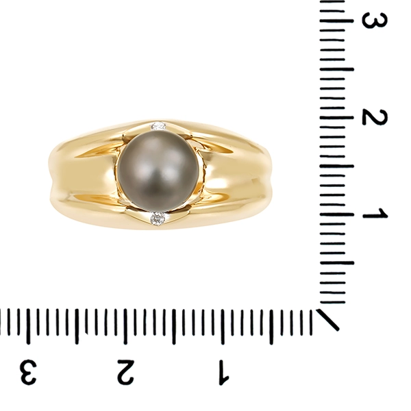 Ring, 9K, Gelbgold, Perle, Brillanten