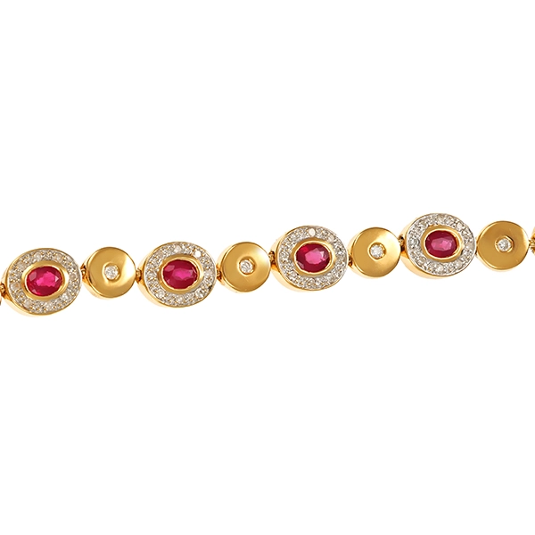 Armband, 18K, Gelbgold, Rubine, Diamanten, Brillanten, L20cm