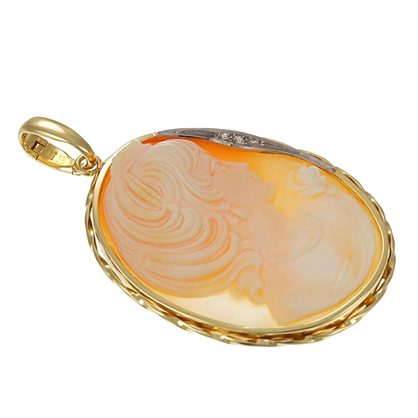 Anhänger, 14K, Gelb-/Weißgold, Gemme, Diamanten