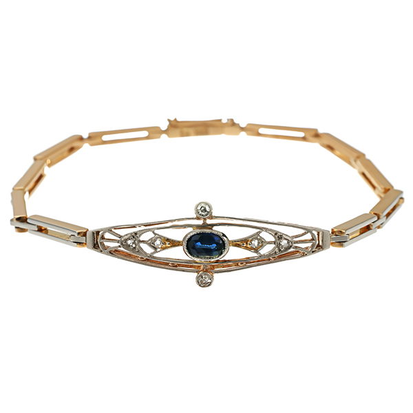 Armband, 14K, Gelb-/Weißgold, Saphir, Diamantrosen