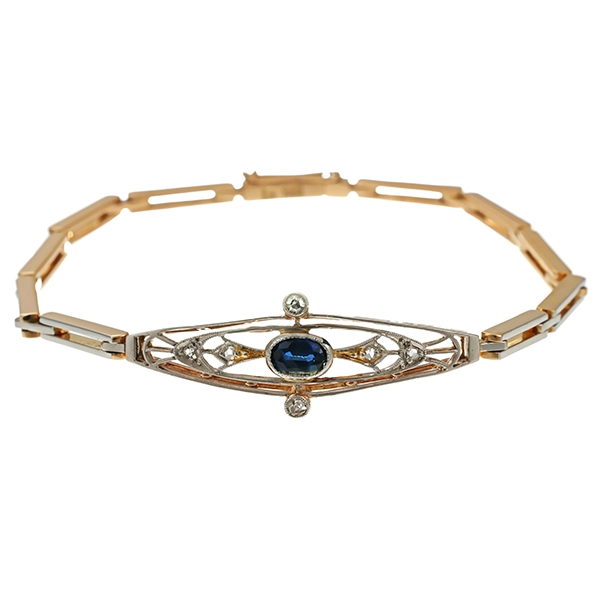 Armband, 14K, Gelb-/Weißgold, Saphir, Diamantrosen