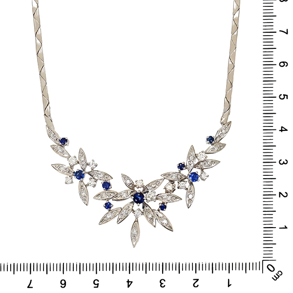 Collier, 14K, Weißgold, Brillanten, Saphir