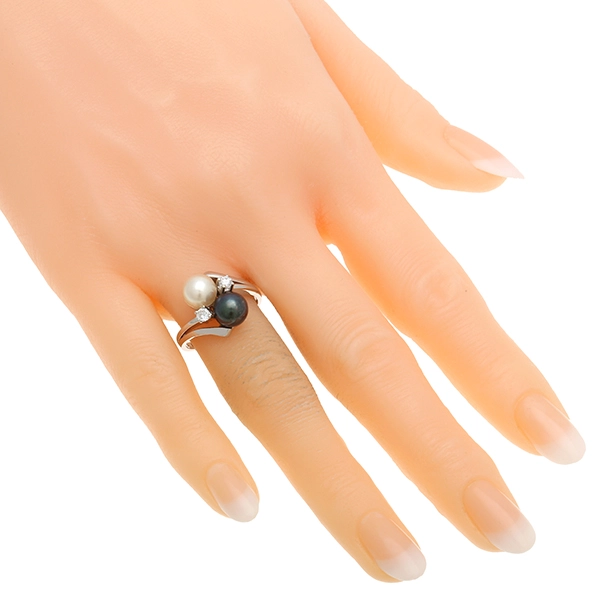 Ring, 14K, Weißgold, Perlen, Brillanten