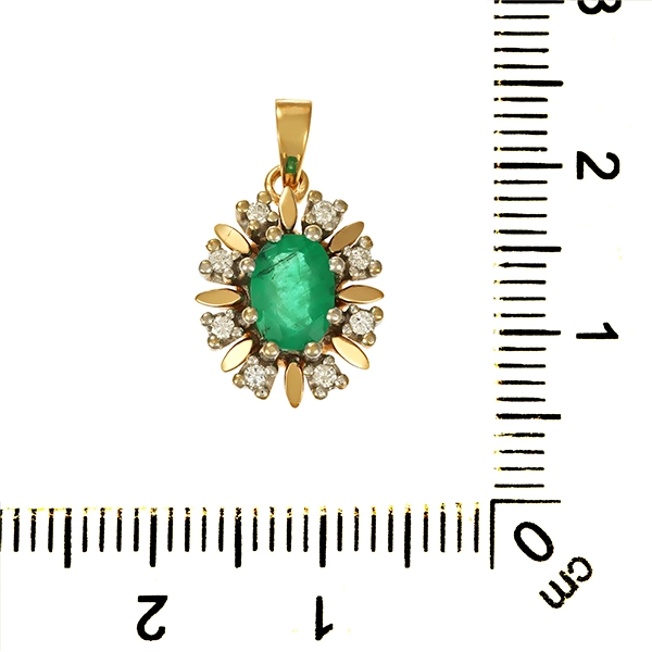 Anhänger, 14K, Gelb-/Weißgold, Smaragd, Brillanten