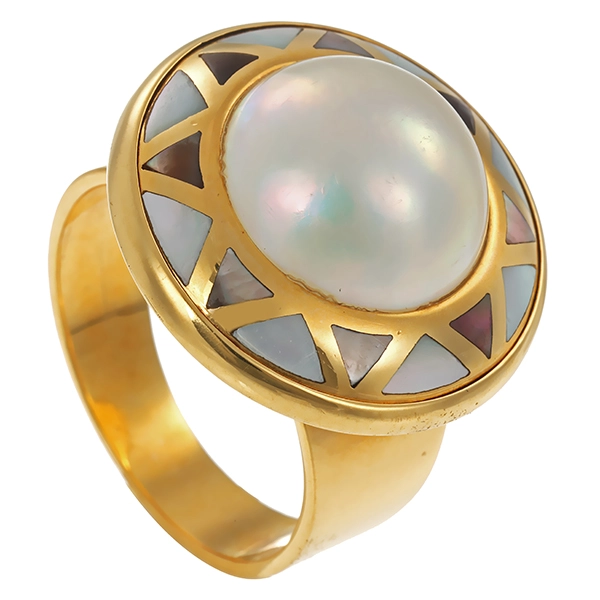 Ring, 18K, Gelbgold, Perlmutt, Perle