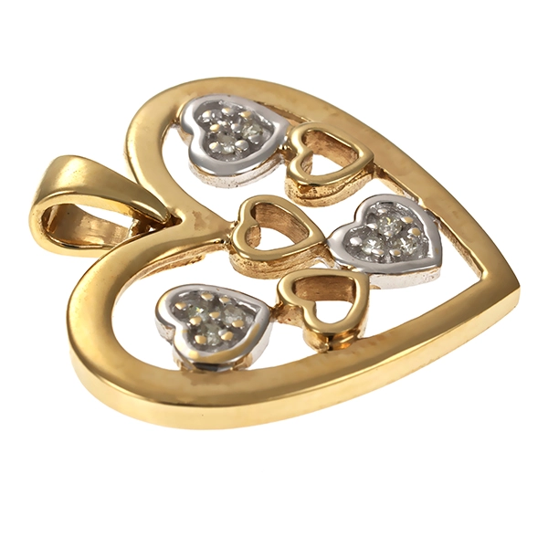 Anhänger, 8K, Gelb-/Weißgold, Diamanten, Herz