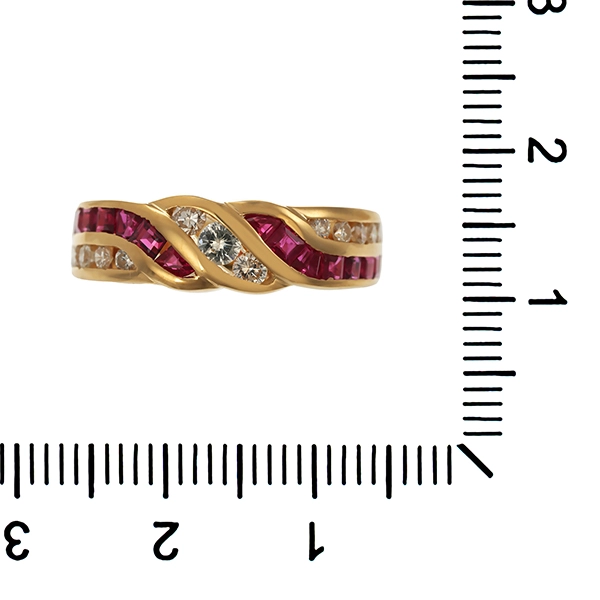 Ring, 18K, Gelbgold, Brillant, Rubin