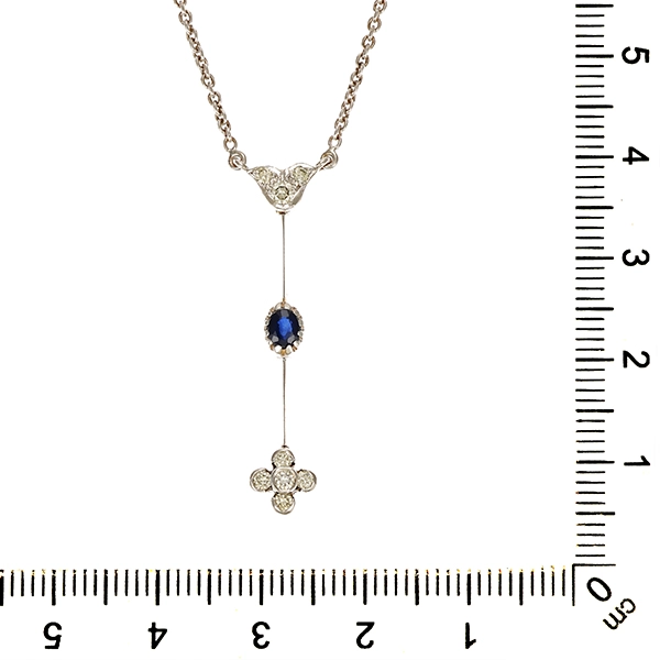 Collier, 14K, Weißgold, Saphir, Brillanten