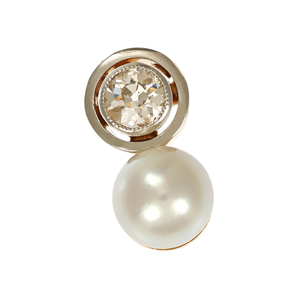 Anhänger, 14K, Gelb-/Weißgold, Perle, Diamant 0,25ct