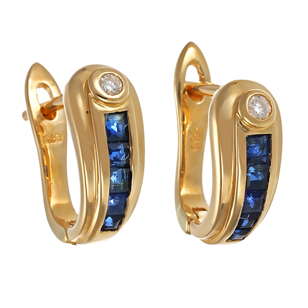 Steckcreolen, 14K, Gelbgold, 10 saphire, 2 brillanten