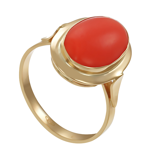 Ring, 14K, Gelbgold, Koralle