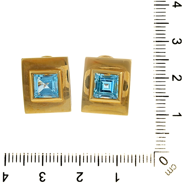 Ohrclips, 14K, Gelbgold, Topas blau, Clip