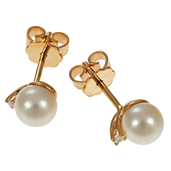 Ohrstecker, 14K, Gelbgold, Perle, Brillanten