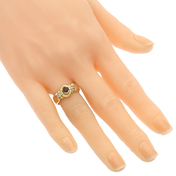 Ring, 14K, Gelbgold, Diamant, Saphir