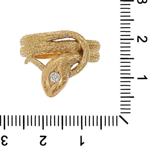 Ring, 14K, Gelbgold, Schlange, Brillant