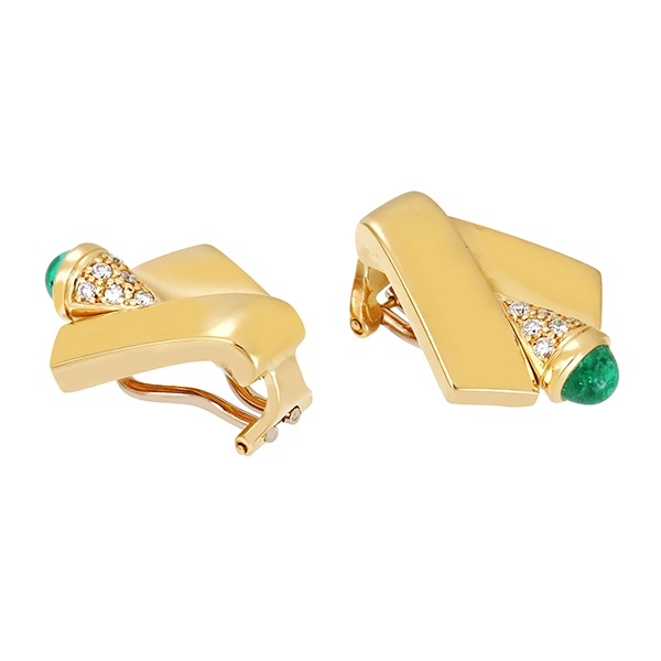 Ohrclipse, 18K, Gelbgold, Smaragde, Brillanten