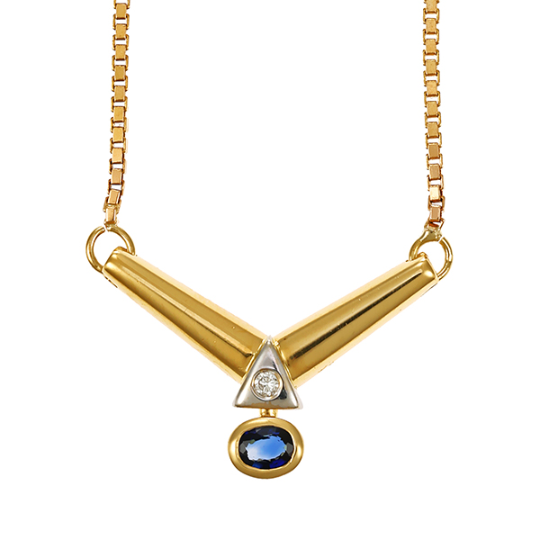 Collier, 14K, Weiß-/Gelbgold, Saphir, Brillant